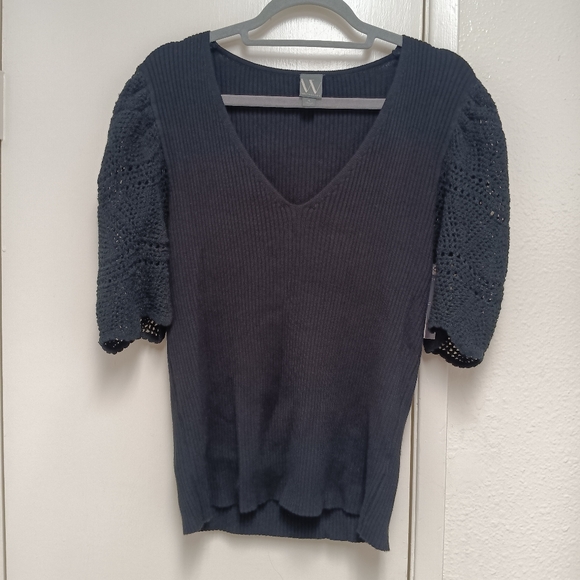 NWT Black Worthington Blouse with Knitted Short Sleeves - Picture 1 of 5